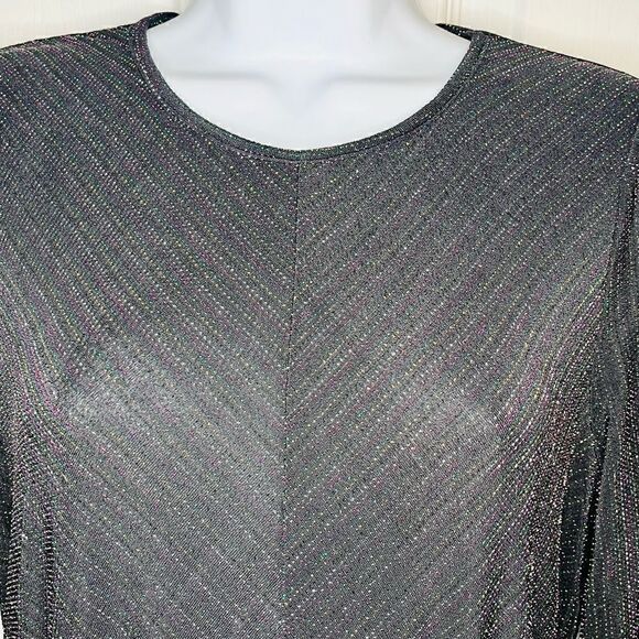 Modcloth Shimmer On Show Metallic Faux Wrap Dress Black Sparkle M NWT - Picture 6 of 11